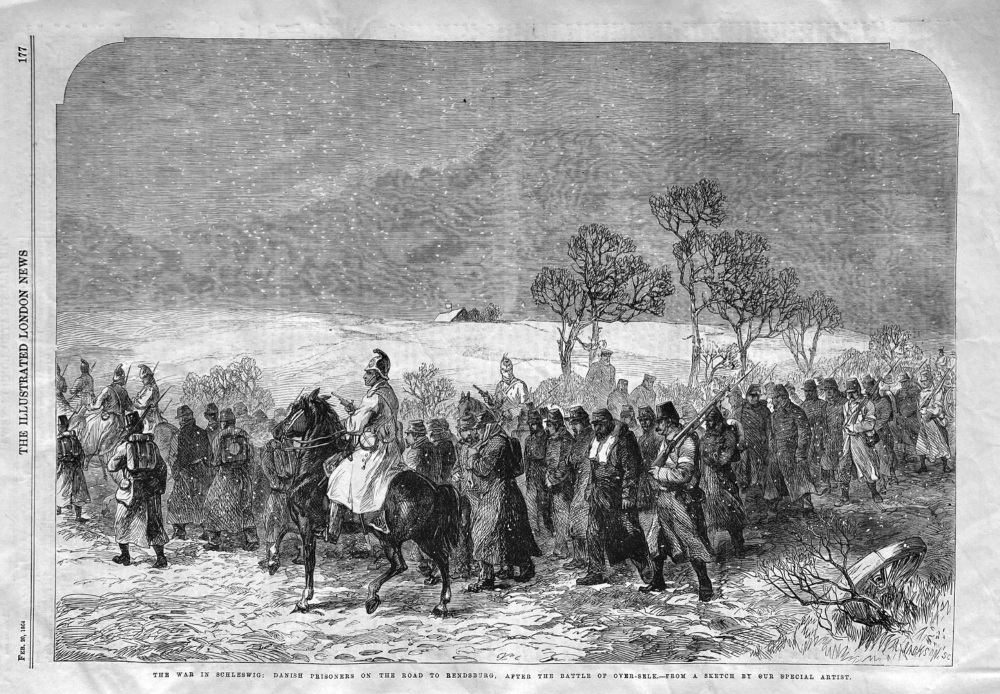 The War in Schleswig :  Danish Prisoners on the Road to Rendsburg.  After the Battle of Over-Selk.  1864.