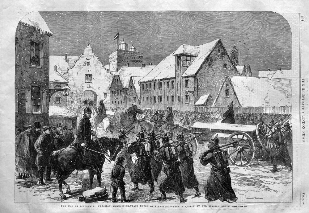 The War in Schleswig : Prussian Ammunition-Train entering Flensburg.  1864.