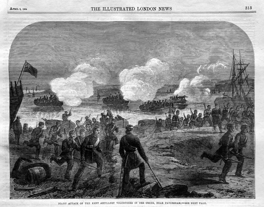 Night Attack of the Kent Artillery Volunteers in Ore Creek, near Faversham.  1864.