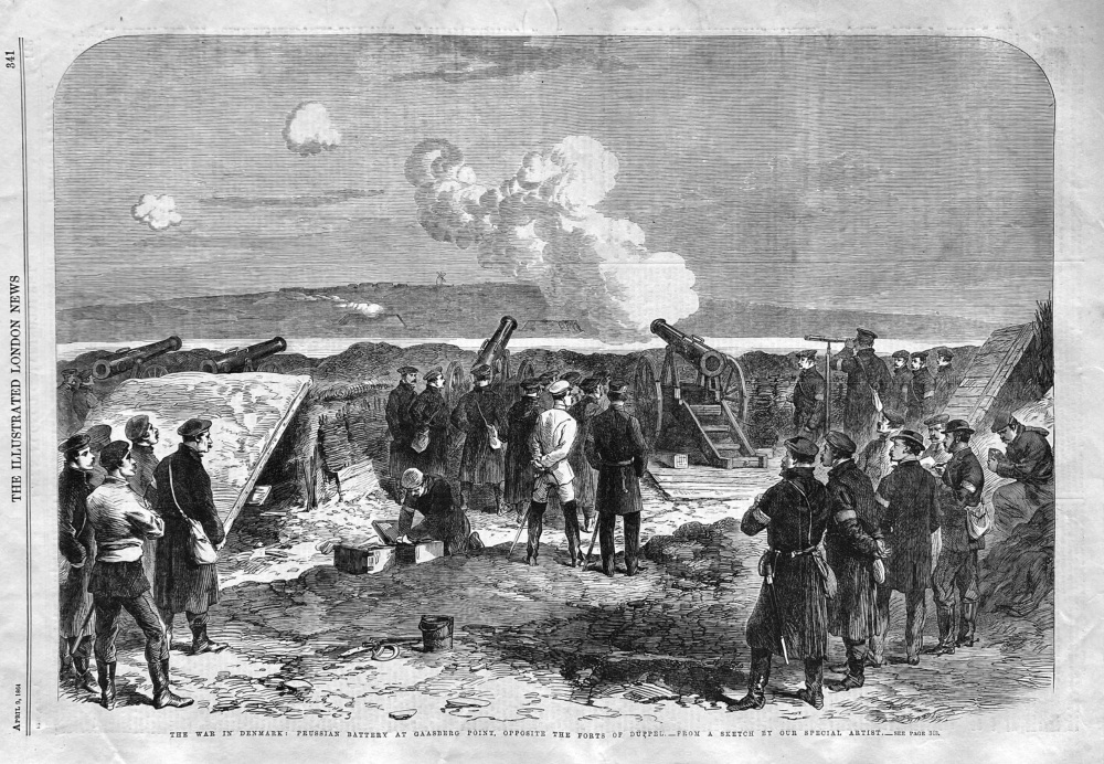 The War in Denmark :  Prussian Battery at Gaasberg Point, opposite the Forts of Duppel.  1864.