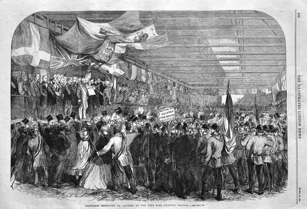 Garibaldi Receiving an Address at the Nine Elms Railway Station.  1864.