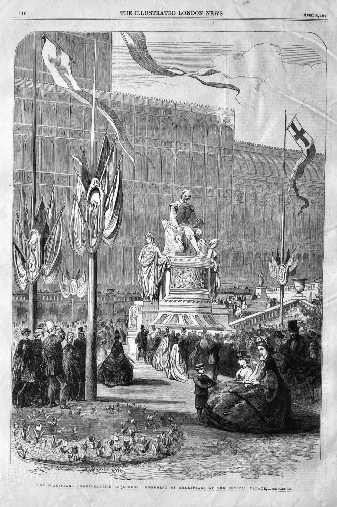 The Shakspeare Commemoration in London :  Monument of Shakespeare at the Crystal Palace.  1864.