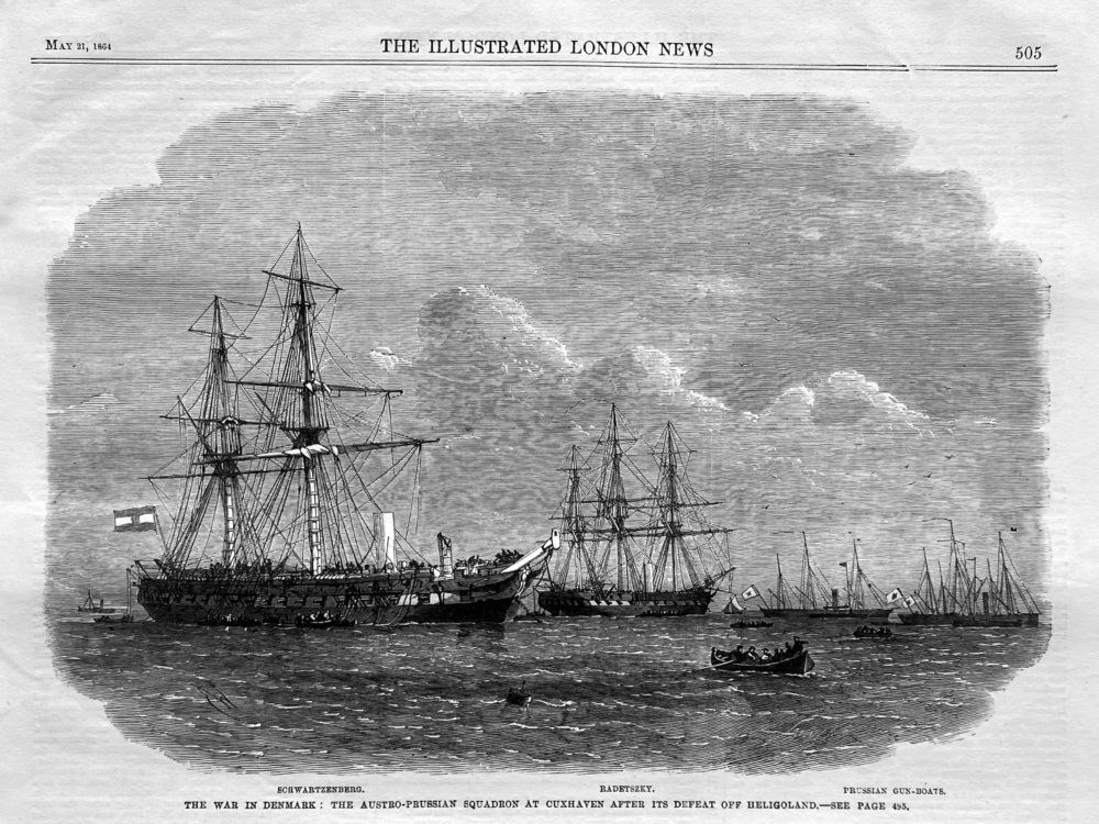 The War in Denmark :  The Austro-Prussian Squadron at Cuxhaven after the Defeat off Heligoland.  1864.