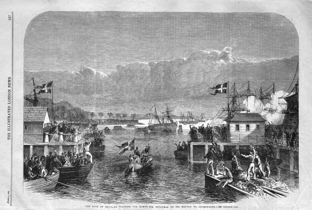 The King of Denmark Visiting the North-Sea Squadron on its return to Copenhagen.  1864.