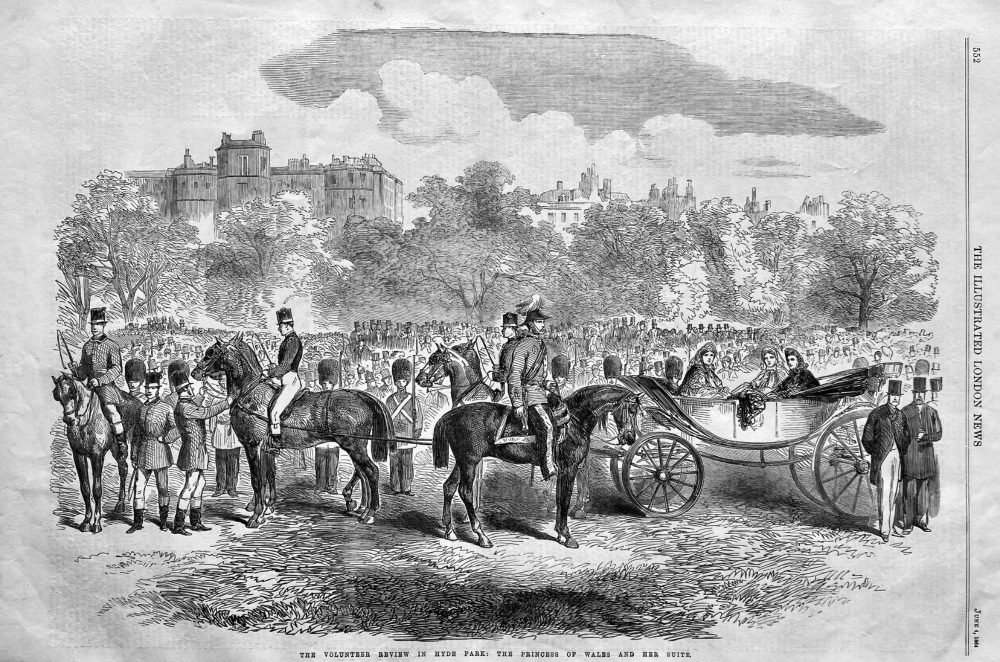 The Volunteer Review in Hyde Park :  The Princess of Wales and Her Suite.  1864.