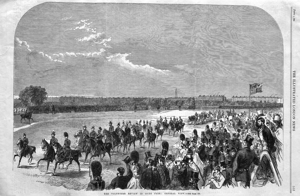 The Volunteer Review in Hyde Park :  General view.  1864.