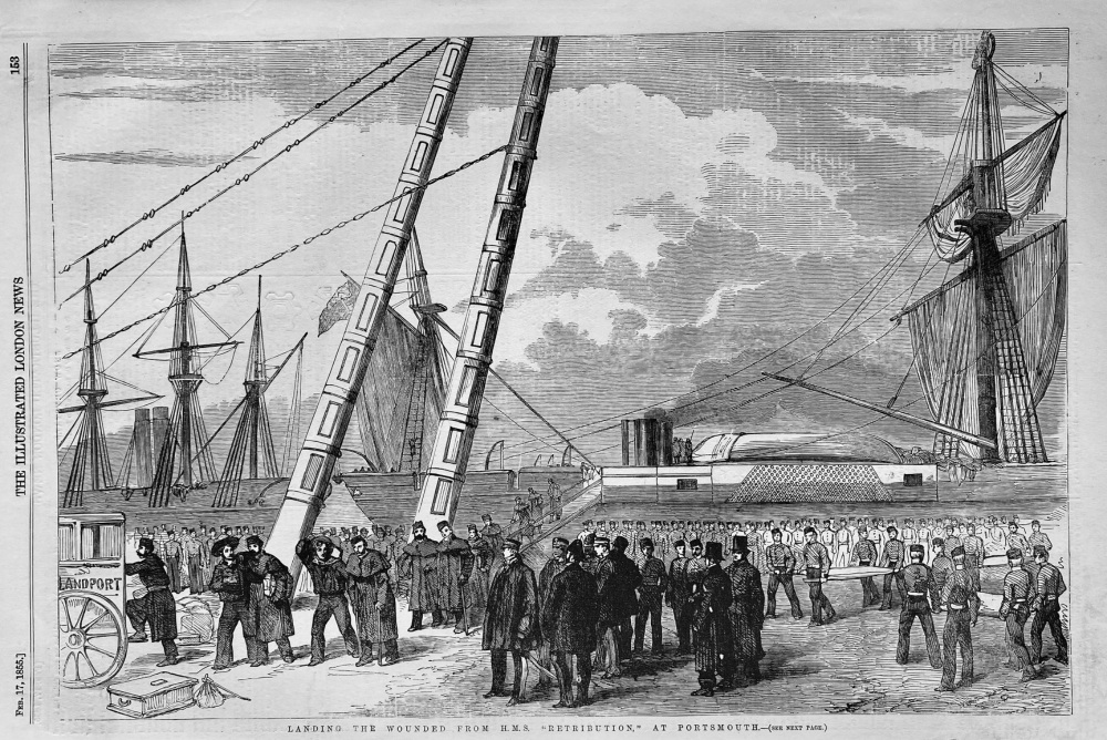 Landing the Wounded from H.M.S. "Retribution," at Portsmouth.  1855.