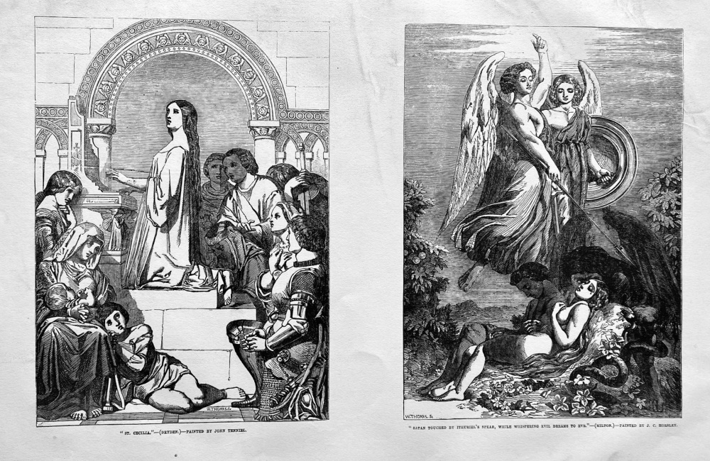 "St, Cecilia."-(Dryden.)-Painted by John Tenniel.  &  "Satan touched by Ithuriel's Spear, while Whispering Evil Dreams to Eve."-(Milton)-Painted by J.