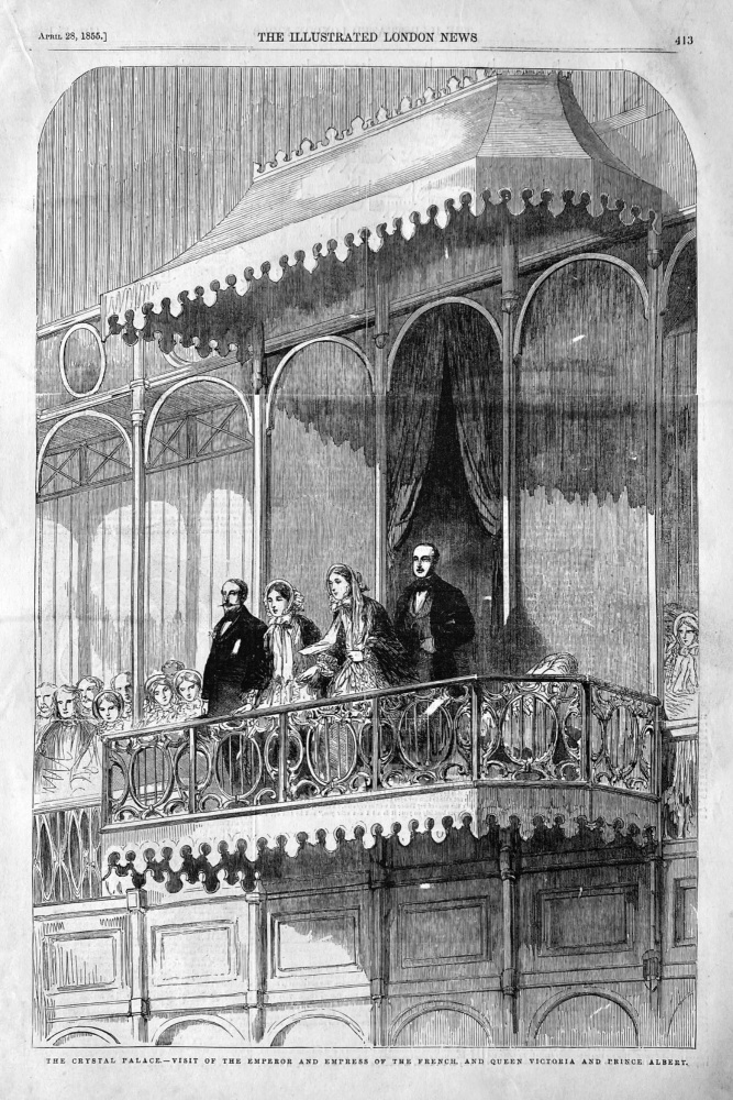 The Crystal Palace. - Visit of the Emperor and Empress of the French, and Queen Victoria and Prince Albert.  1855.