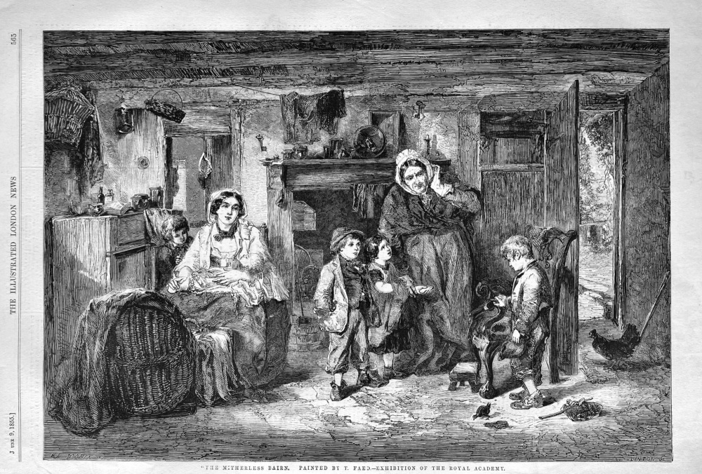 "The Mitherless Bairn."  Painted by T. Faed.- Exhibition of the Royal Academy.  1855.