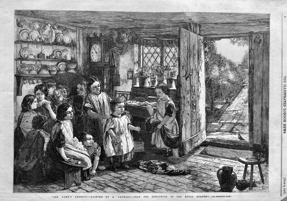 "The Dame's Absence."- Painted by A. Rankley.-  From the Exhibition in the Royal Academy.  1857.