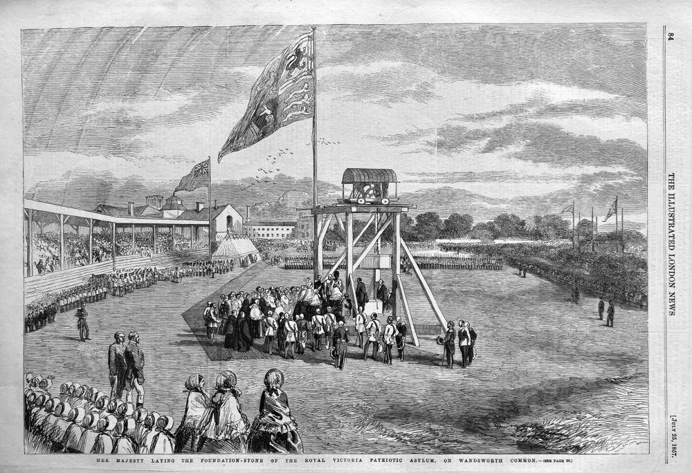 Her Majesty Laying the Foundation-Stone of the Royal Victoria Patriotic Asylum, on Wandsworth Common.  1857.