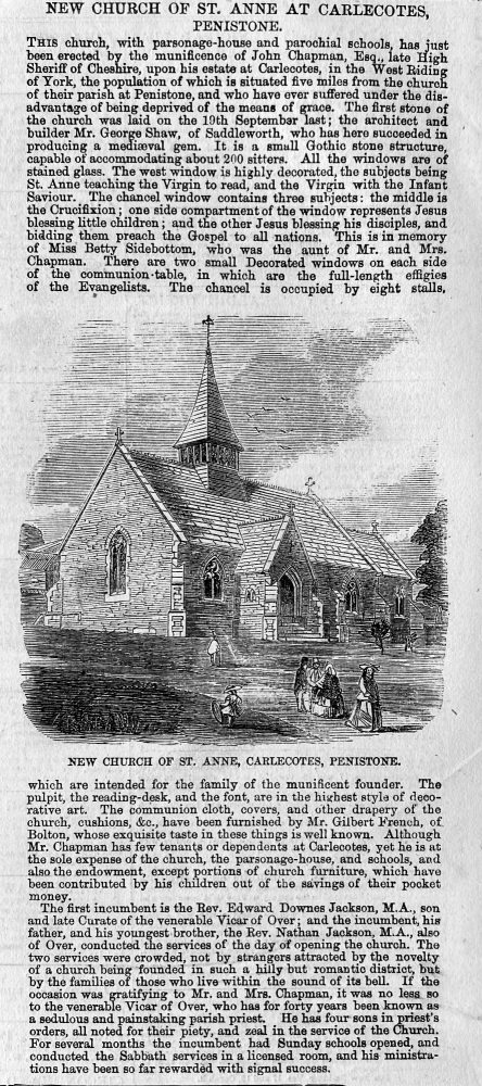 New Church of St. Anne, Carlecotes, Penistone.  1857.
