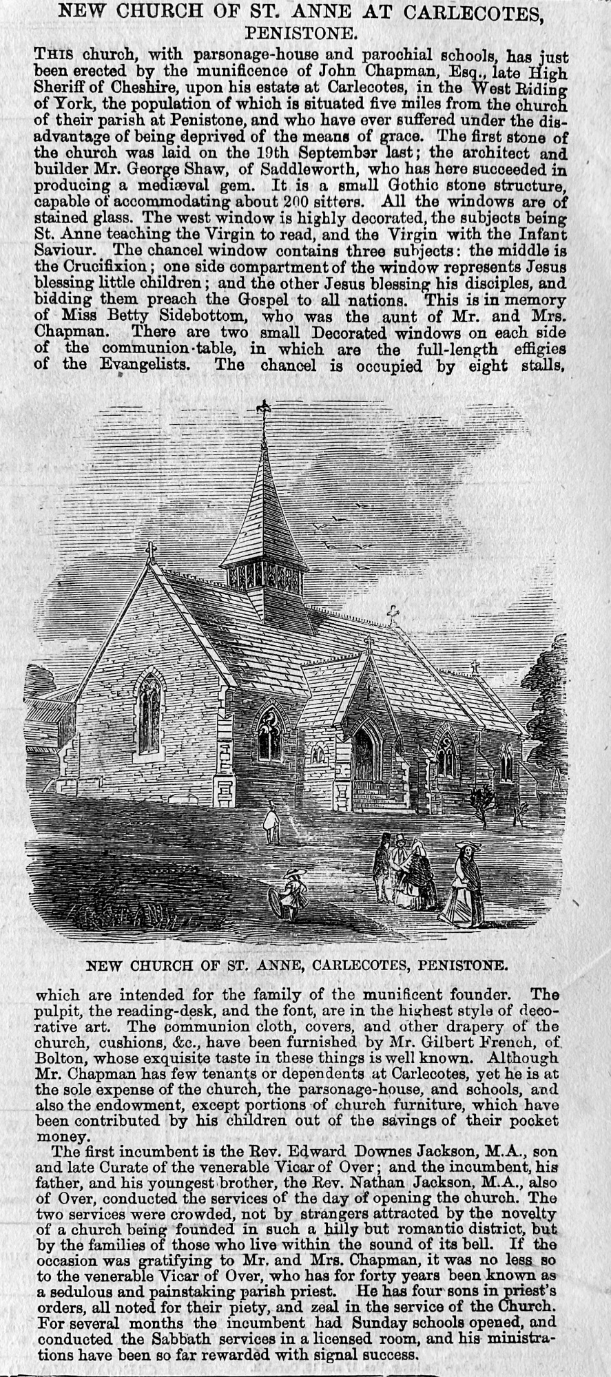 New Church of St. Anne, Carlecotes, Penistone.  1857.