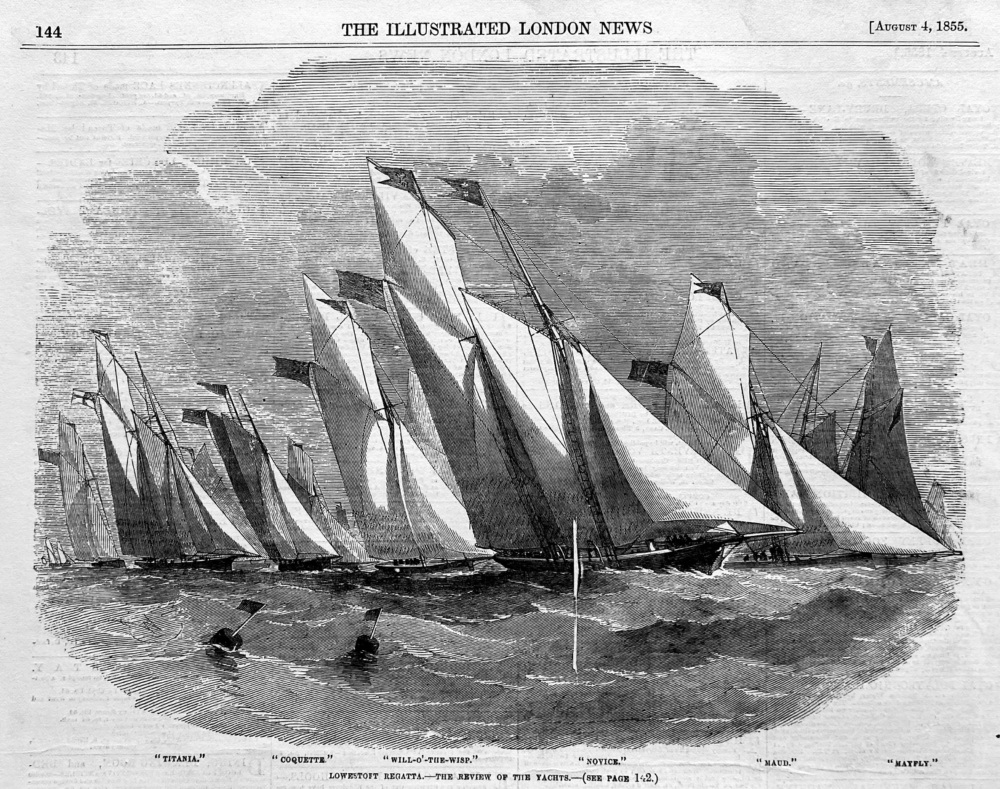 Lowestoft  Regatta.- The Review of the Yachts.  1855.