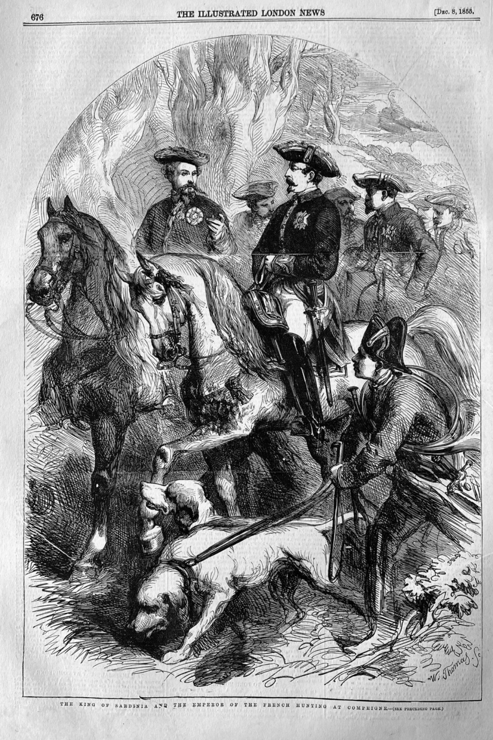 The King of Sardinia and the Emperor of the French Hunting at Compeigne.  1