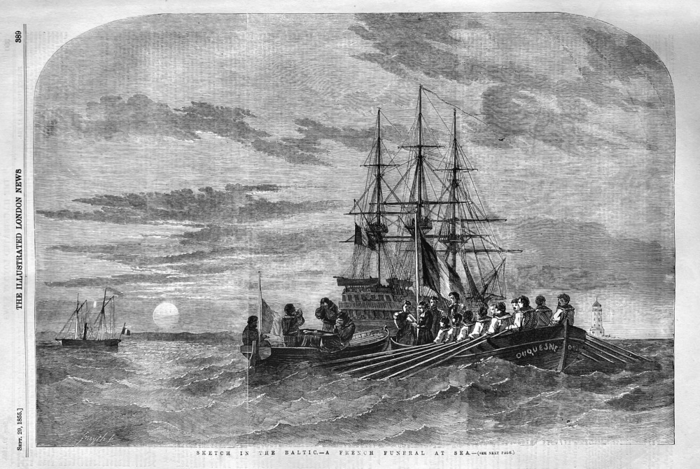 Sketch in the Baltic.-  A French Funeral ay Sea.  1855.