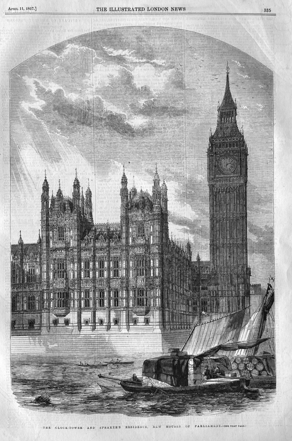 The Clock-Tower and Speaker's Residence,  New Houses of Parliament.  1857.
