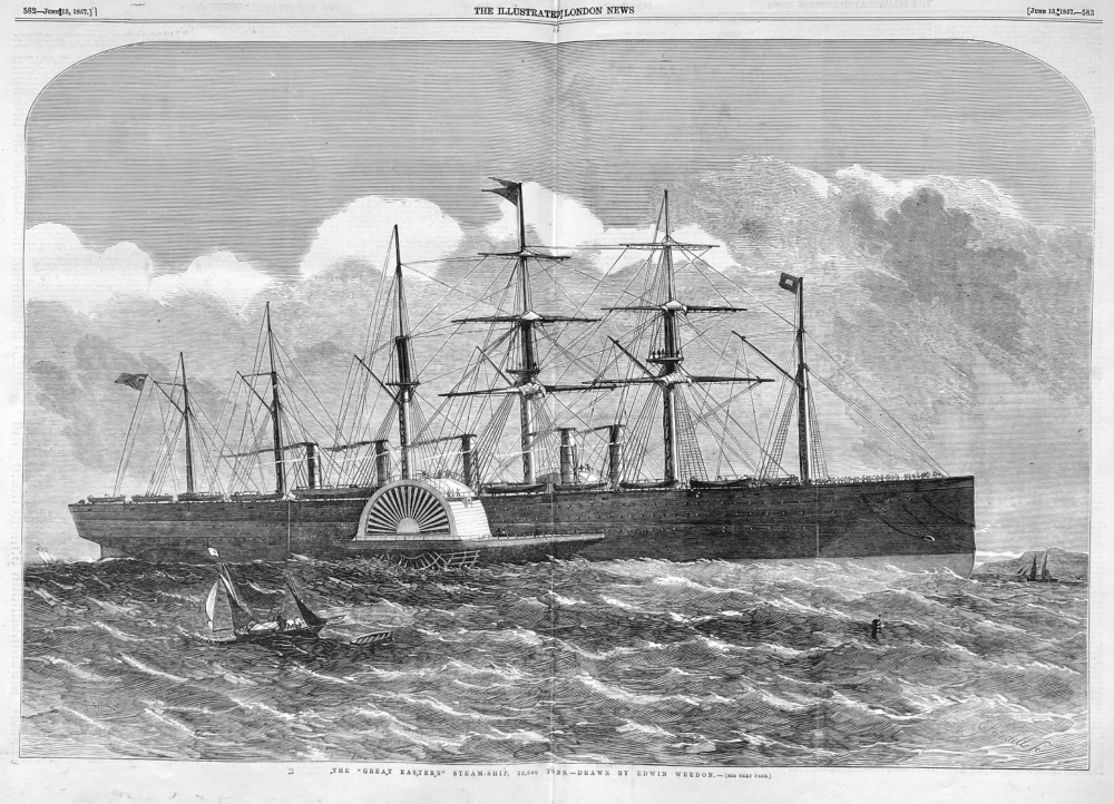 The "Great Eastern"  Steam-Ship,  22,500 Tons.-  Drawn by Edwin Wheedon.  1857.