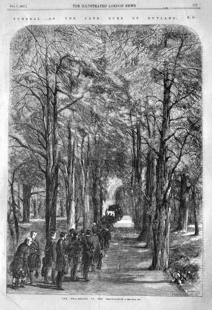 Funeral of the Late Duke of Rutland,  K.G. - The Procession to the Mausoleum.  1857.