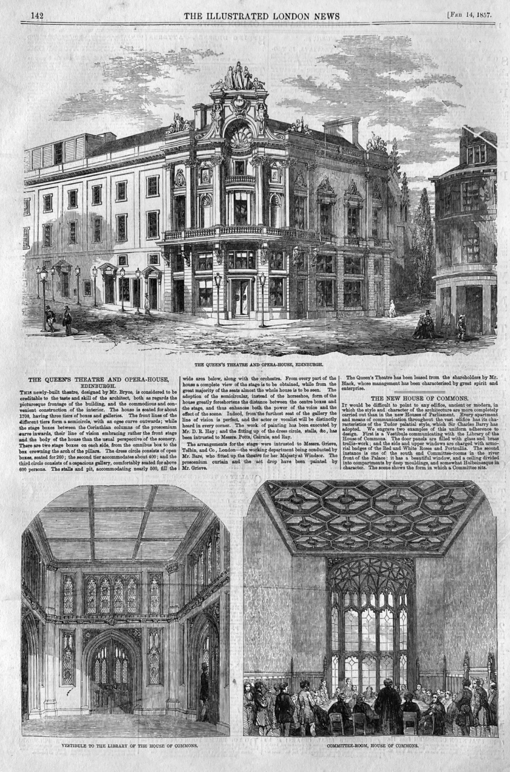 The Queen's Theatre and Opera-House, Edinburgh.  1857.