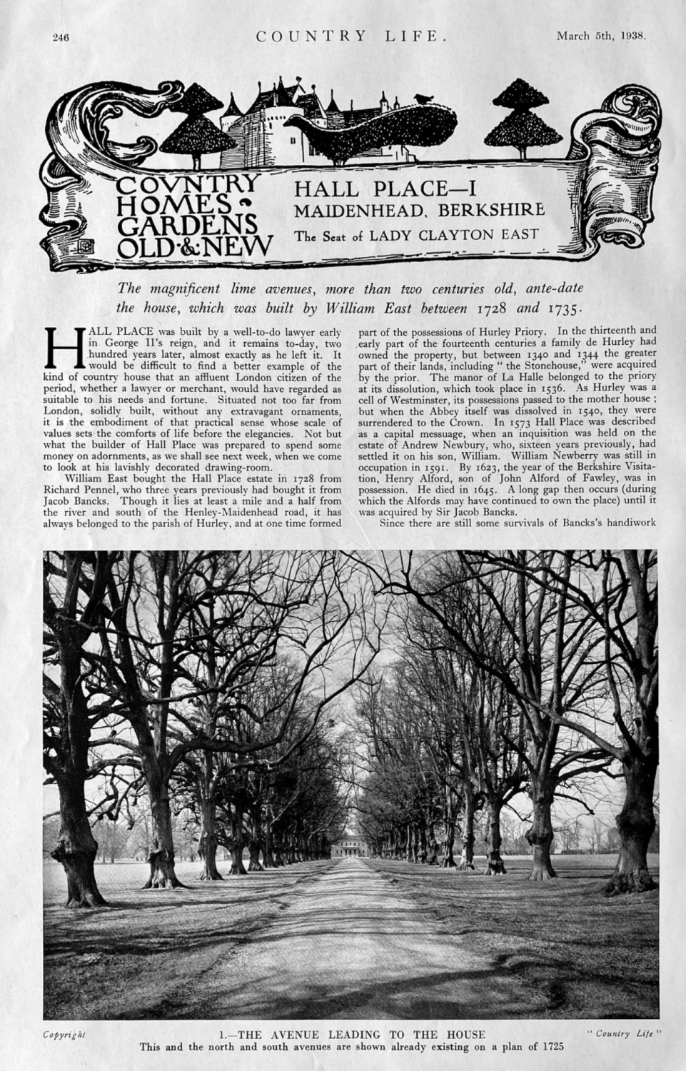 Hall Place-  I.  Maidenhead, Berkshire.  The Seat of Lady Clayton East,  19