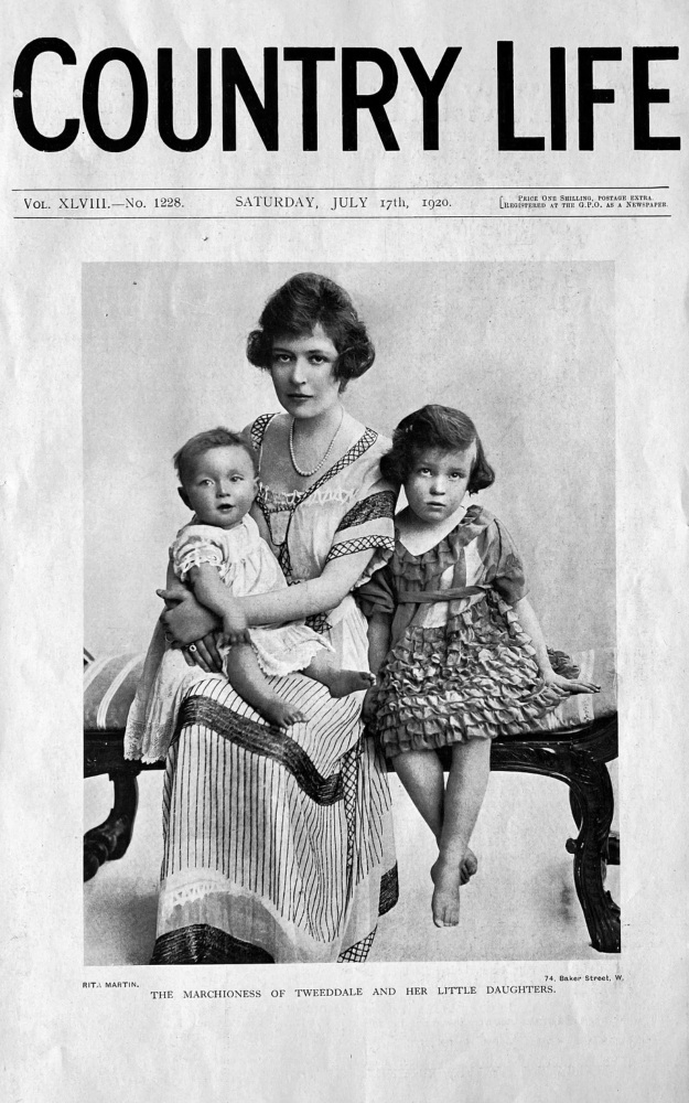 The Marchioness of Tweedale and Her little Daughters.  1920.