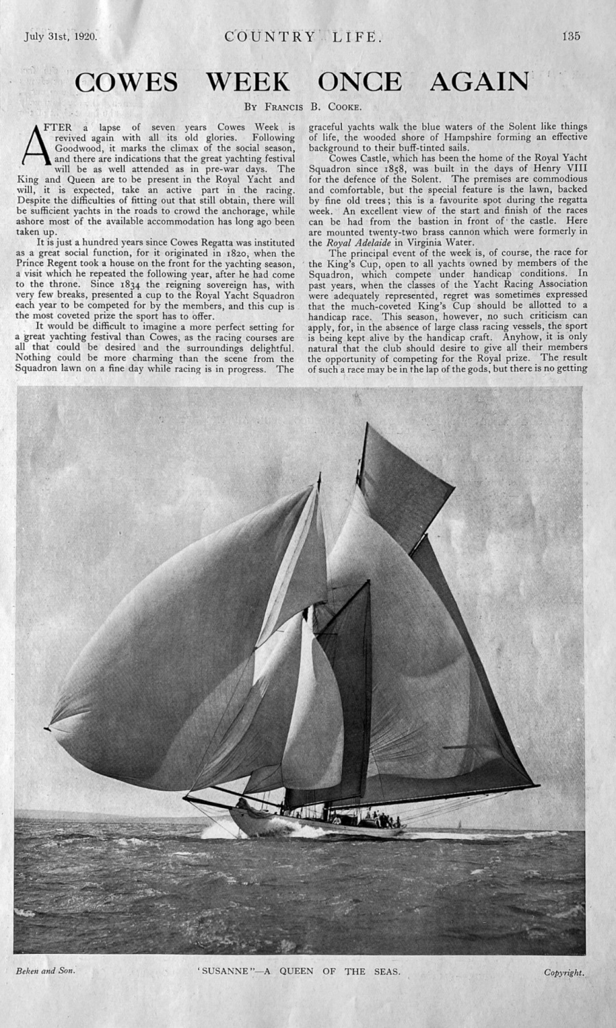 Cowes Week Once Again.  1920.