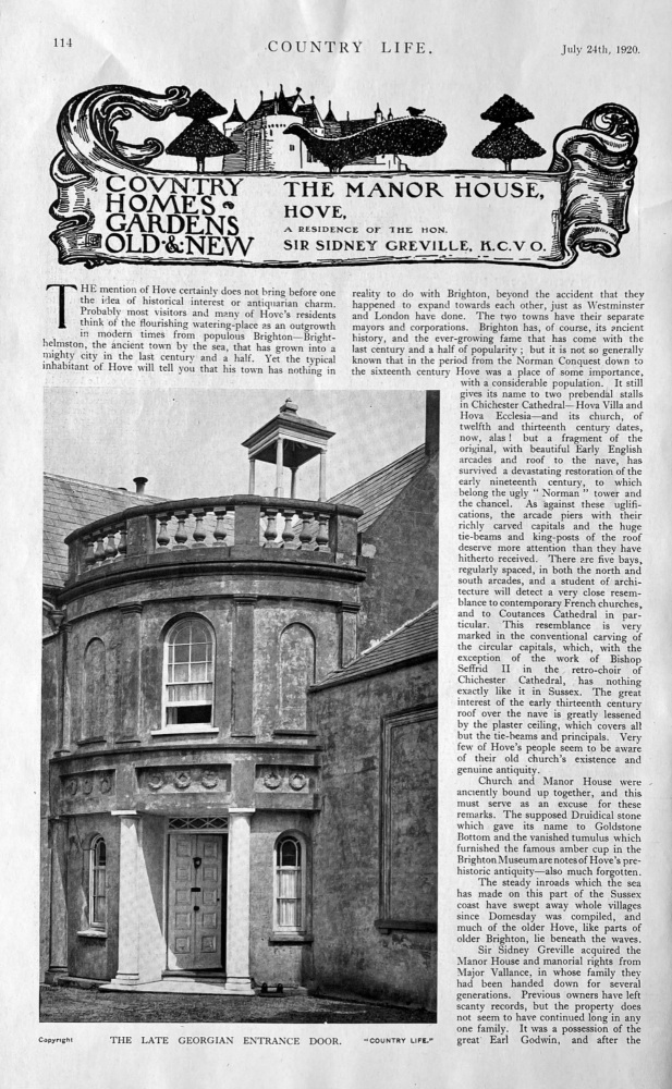 The Manor House,  Hove, the Residence of the Hon. Sir Sidney Greville,  K.C.V.O.   1920.