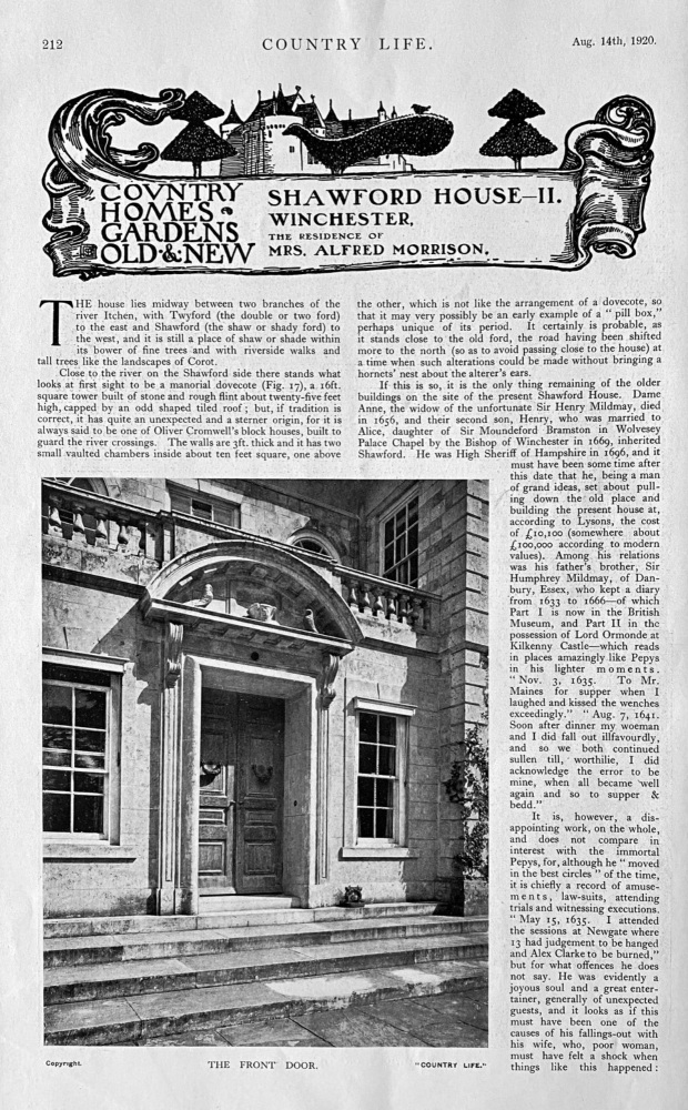 Shawford House- II.  Winchester, the Residence of Mrs. Alfred Morrison.  1920.