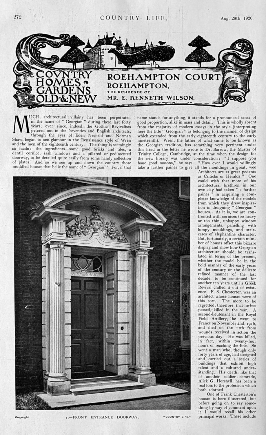 Roehampton Court, Roehampton,  the Residence of Mr. E. Kenneth Wilson.  192