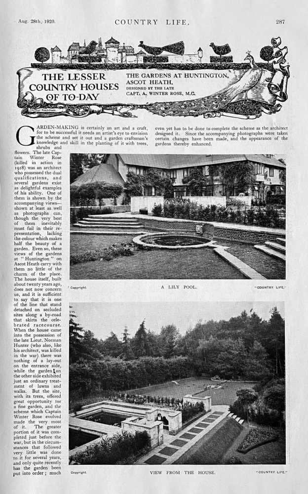 The Gardens at Huntingdon, Ascot Heath, designed by the Late Cast. A. Winter Rose,  M.C.  1920.