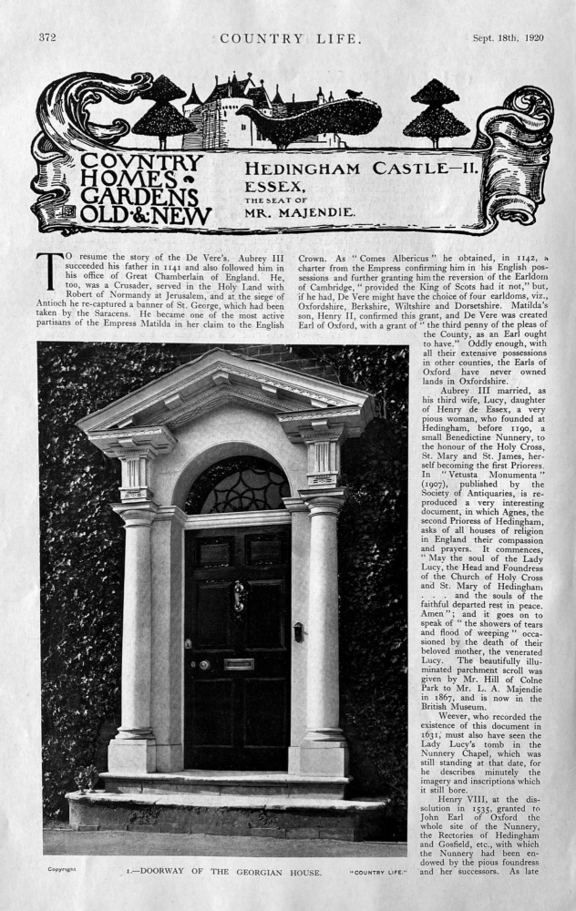 Hedingham Castle- II.  Essex, the Seat of Mr. Majendie.  1920.