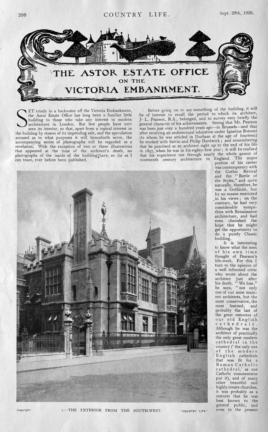 The Astor Estate Office on the Victoria Embankment.  1920.