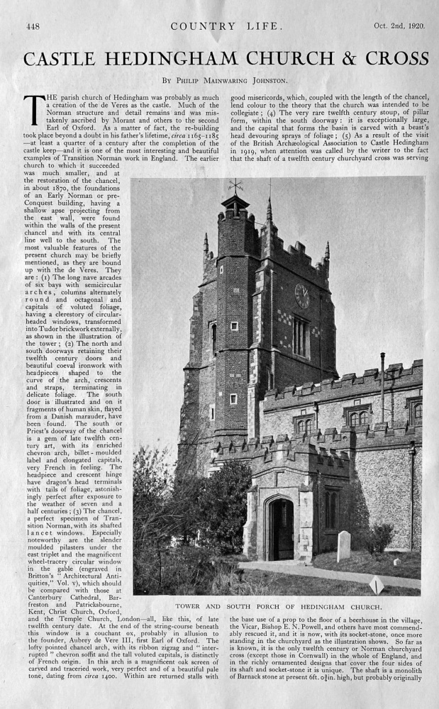 Castle Hedingham Church & Cross.  1920.