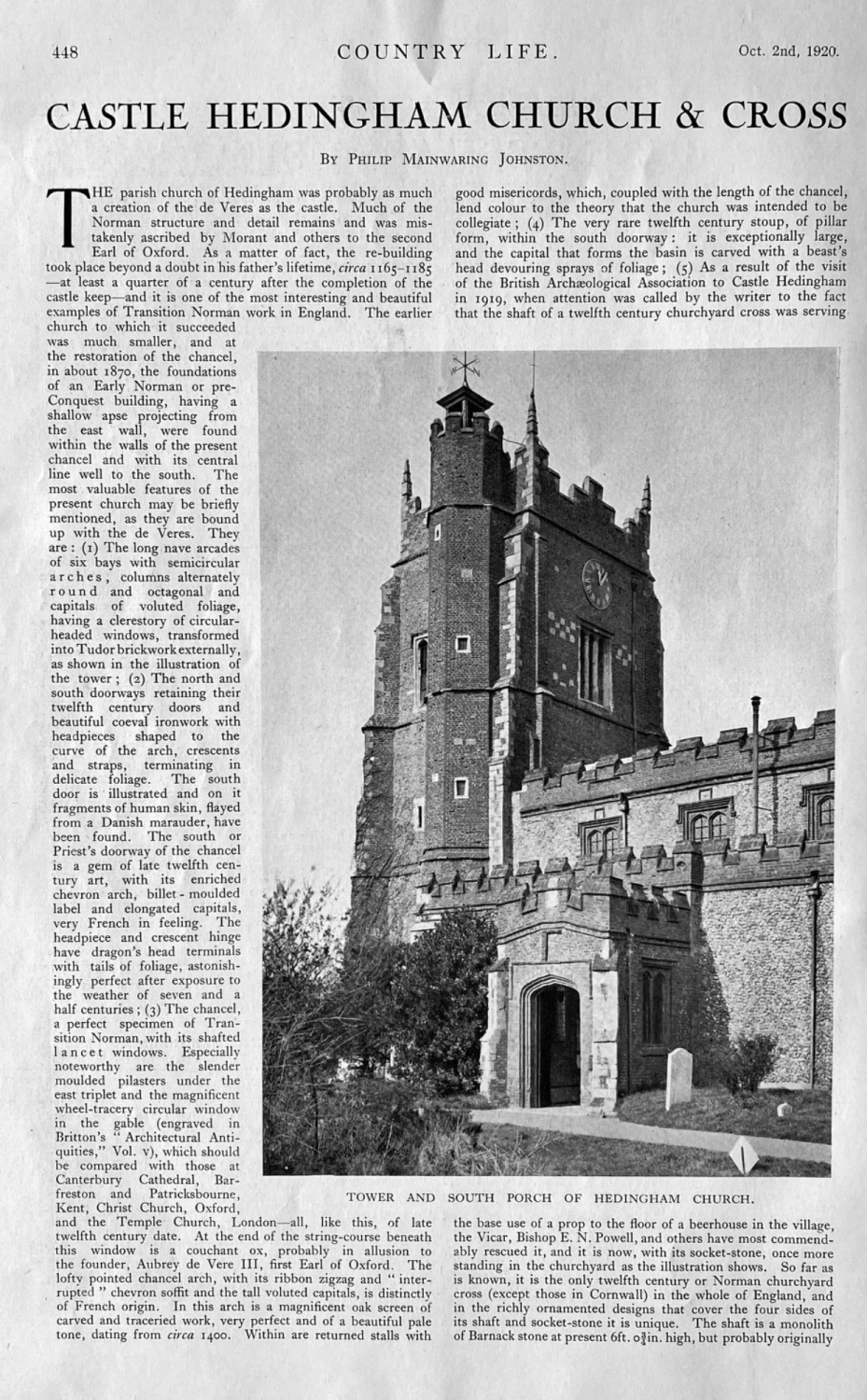 Castle Hedingham Church & Cross.  1920.