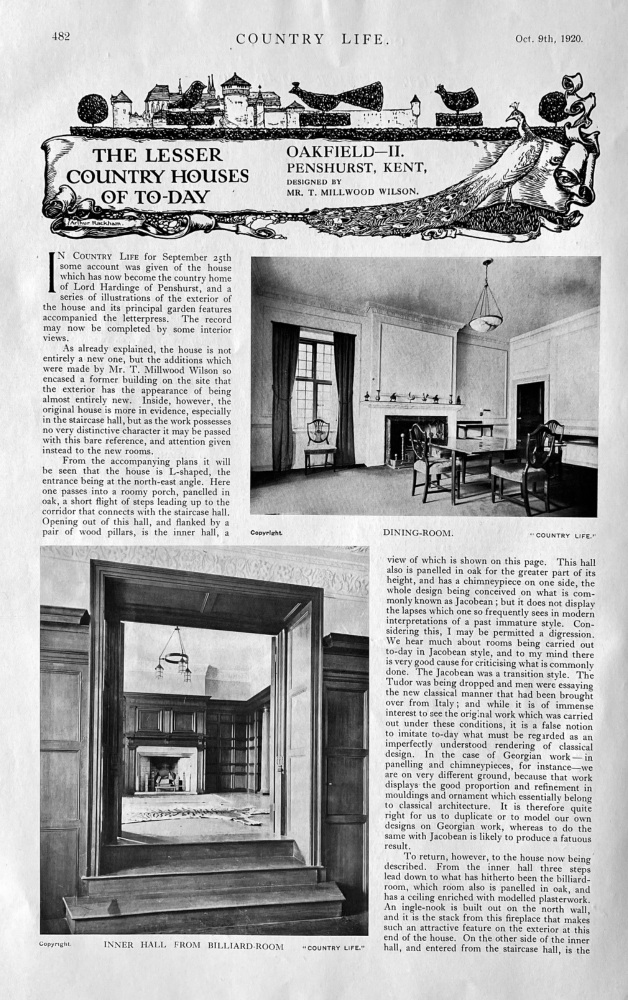 Oakfield II.  Penshurst, Kent, Designed by Mr. T. Millwood Wilson.  1920.