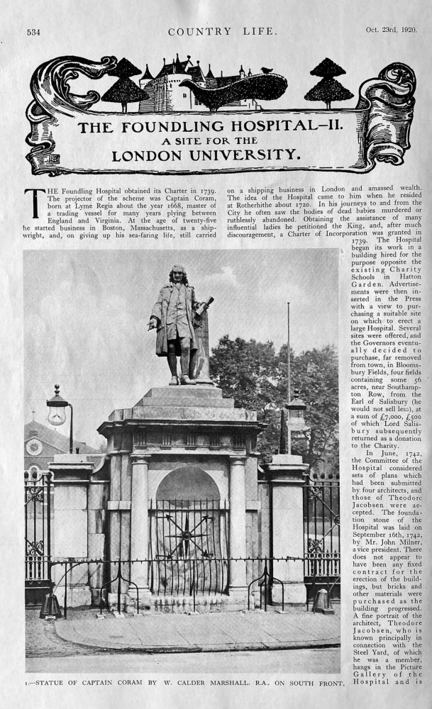 The Foundling Hospital- II. A Site for the London University.  1920.