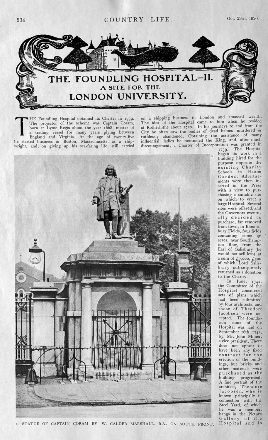 The Foundling Hospital- II. A Site for the London University.  1920.