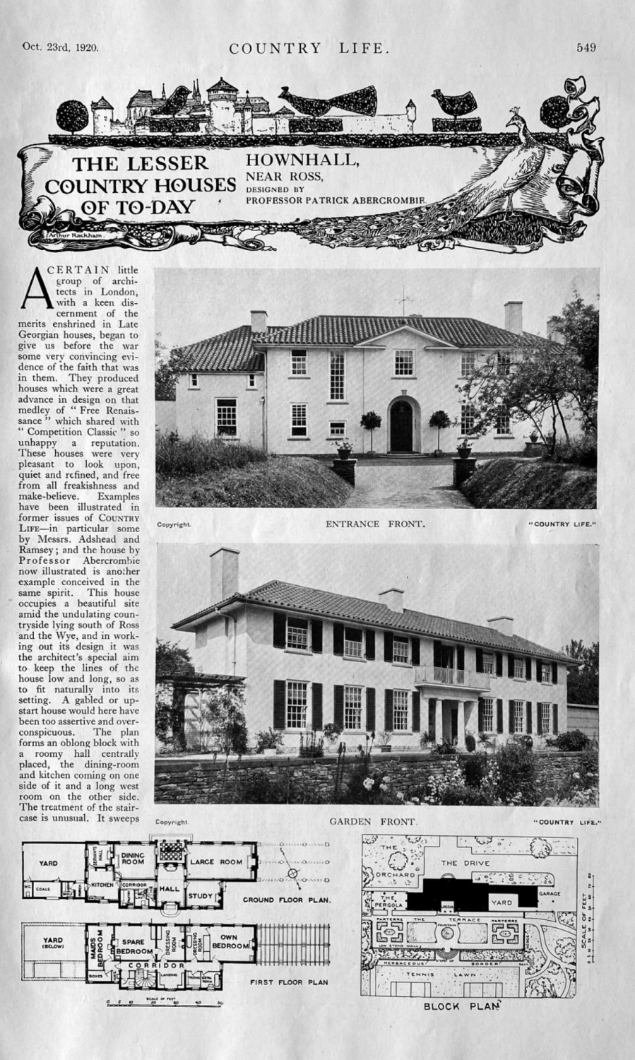 Hownhall, near Ross, designed by Professor Patrick Abercrombie.  1920.