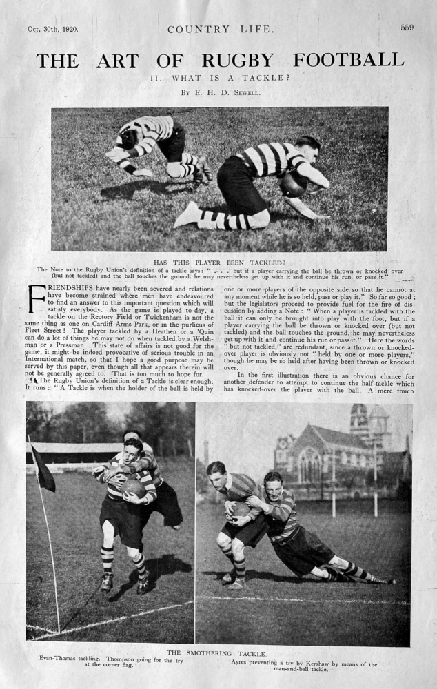 The Art of Rugby Football II,- What is a Tackle ?.  1920.