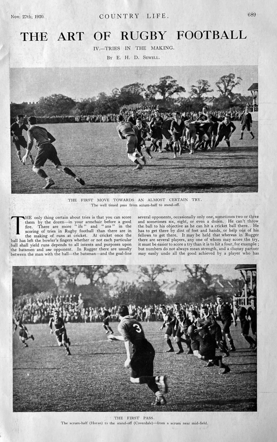 The Art of Rugby Football.  IV.- Tries in the Making.  1920.