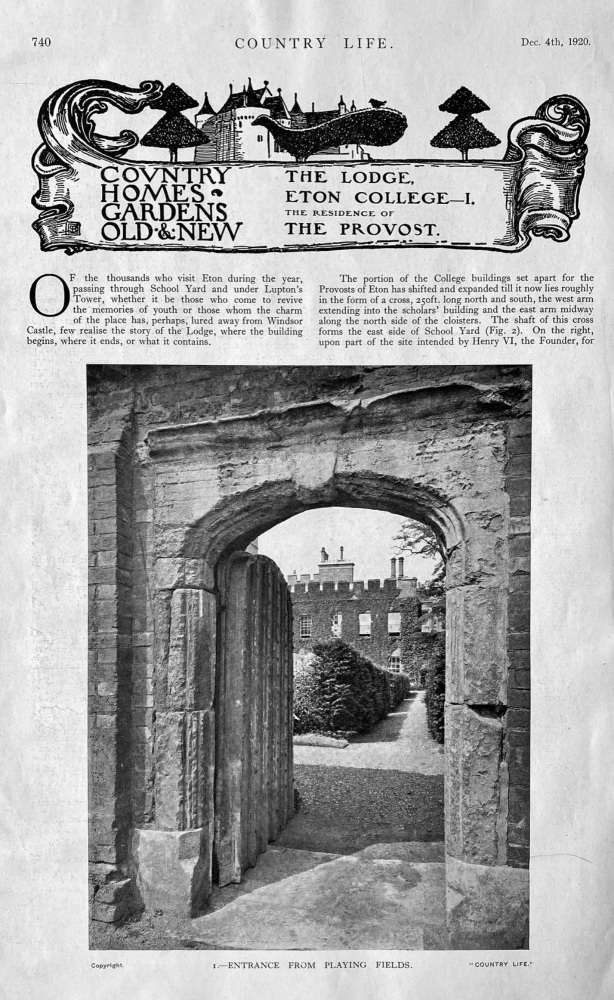 The Lodge,  Eton College- I.  The Residence of The Provost.  1920.