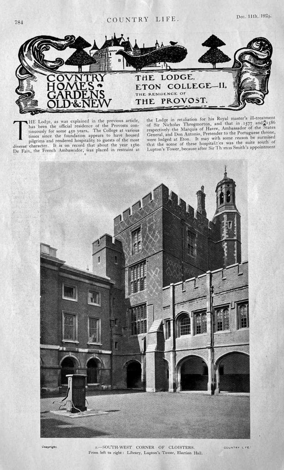 The Lodge,  Eton College- II. The Residence of The Provost.  1920.