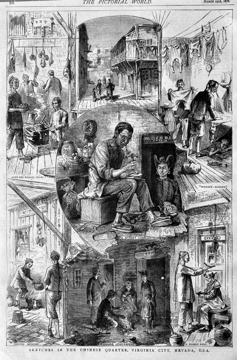 Sketches in the Chinese Quarter, Virginia City, Nevada, U.S.A.  1878.