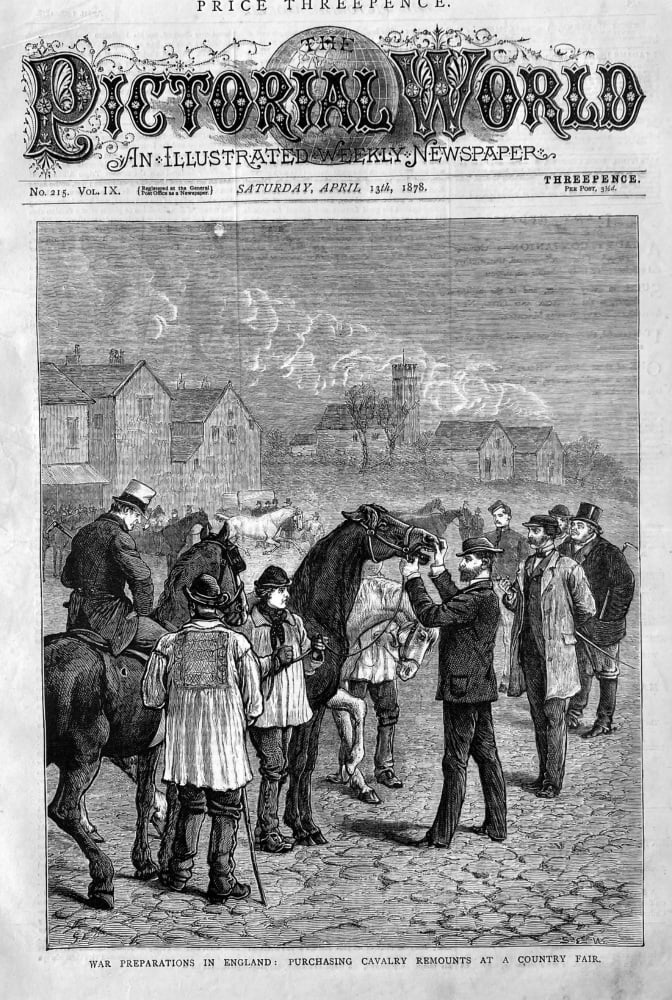 War Preparations in England :  Purchasing Cavalry Remounts at a Country Fair.  1878.