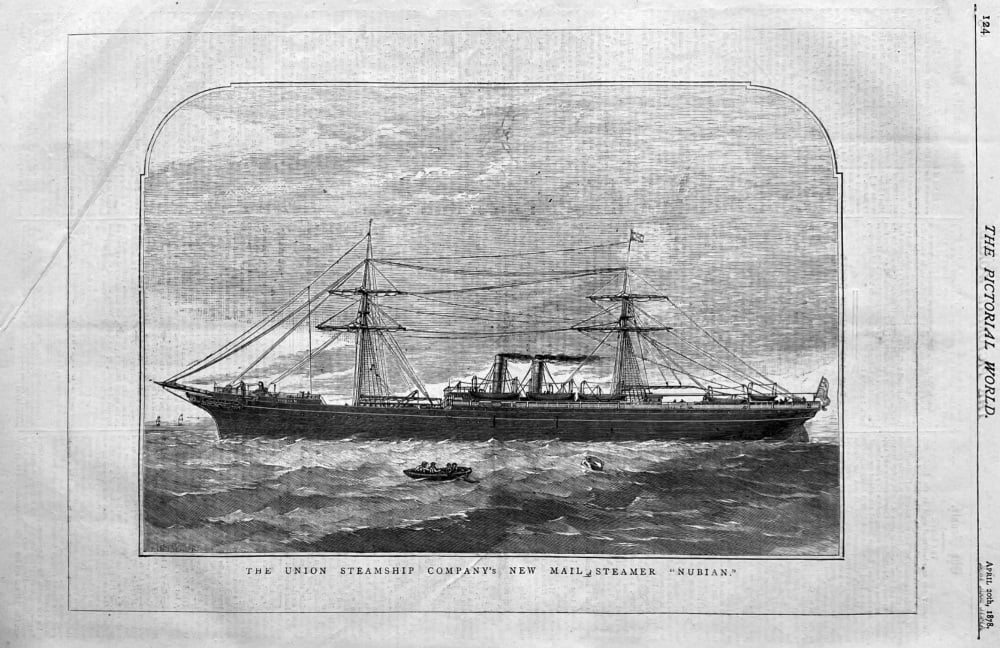 The Union Steamship Company's New Mail Steamer  "Nubian."   1878.