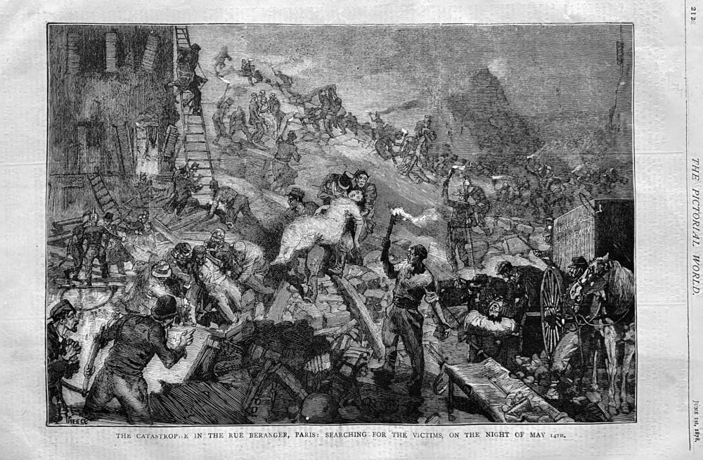 The Catastrophe in the Rue Beranger, Paris :  Searching for the Victims, on the Night of May 14th, 1878.