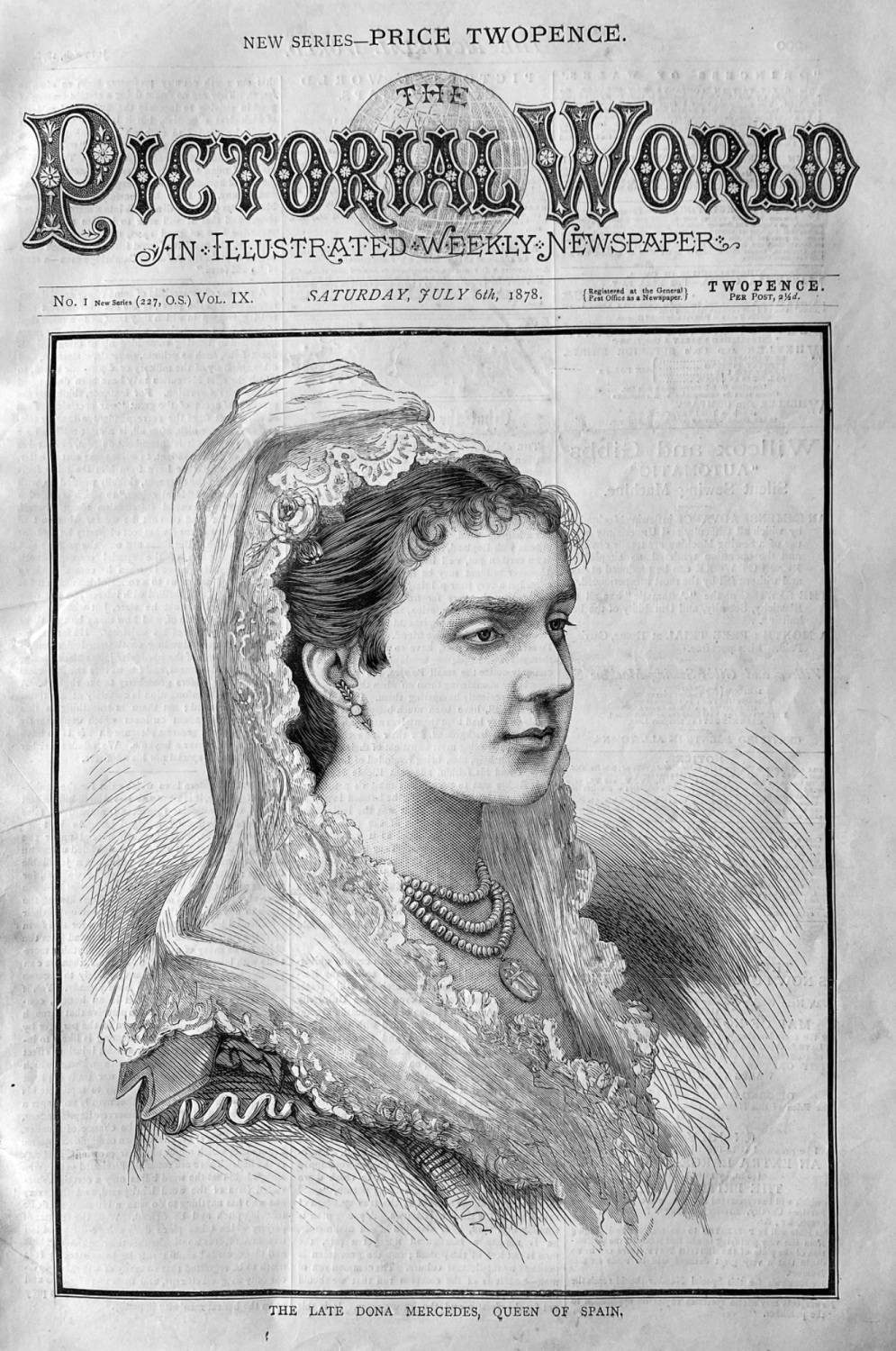 The Late Dona Mercedes, Queen of Spain.  1878.