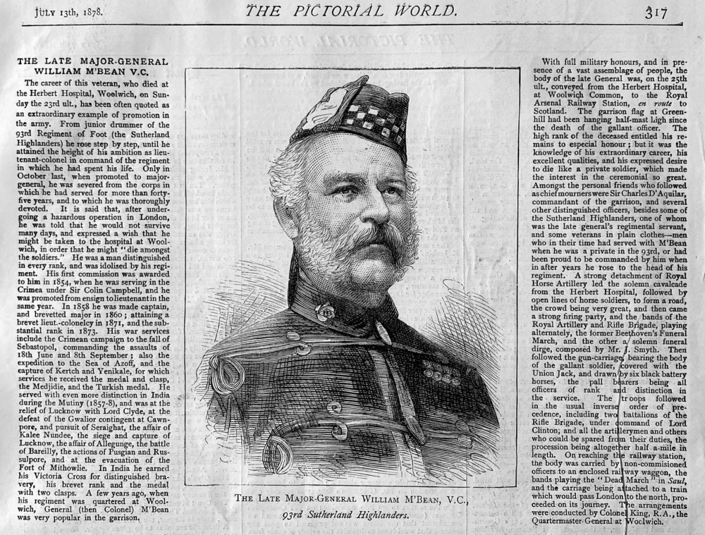 The Late Major-General William M'Bean  V.C.  1878.